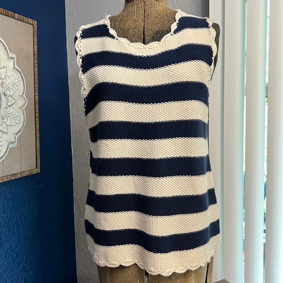 Frnch Paris Tops - FRNCH PARIS STRIPED BLUE & CREAM KNIT TANK TOP MEDIUM